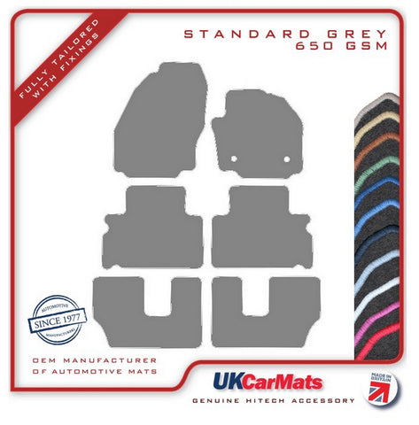 Ford S-Max (Round Fixings) 7 Seater 2011-2015 Grey Tailored Carpet Car Mats HITECH