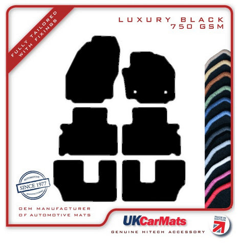 Ford S-Max (Round Fixings) 7 Seater 2011-2015 Black Luxury Velour Tailored Car Mats HITECH