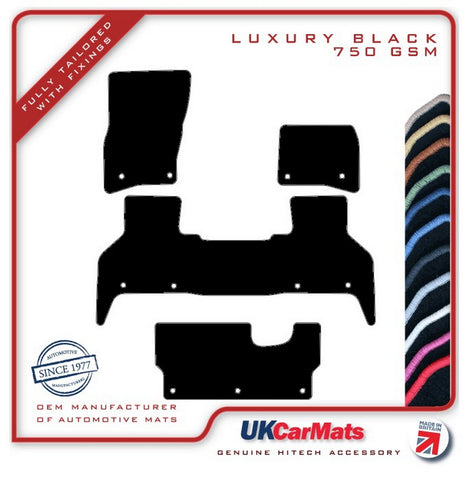 Land Rover Defender L663 130 8 Seater 2020 onwards Black Luxury Velour Tailored Car Mats HITECH