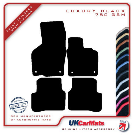 VW Passat (Round Stud Fixings) 2007-2015 Black Luxury Velour Tailored Car Mats HITECH