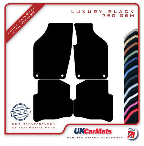 VW Polo 4 Round Fixings 2002-2009 Black Luxury Velour Tailored Car Mats HITECH