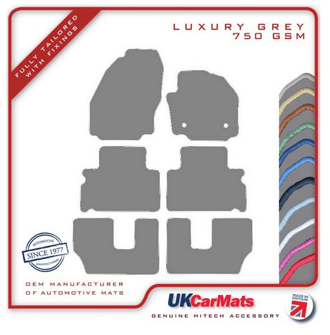 Ford S-Max (Round Fixings) 7 Seater 2011-2015 Grey Luxury Velour Tailored Car Mats HITECH